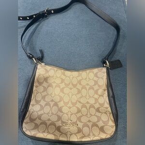 Coach Signature Tan and Black Shoulder Bag